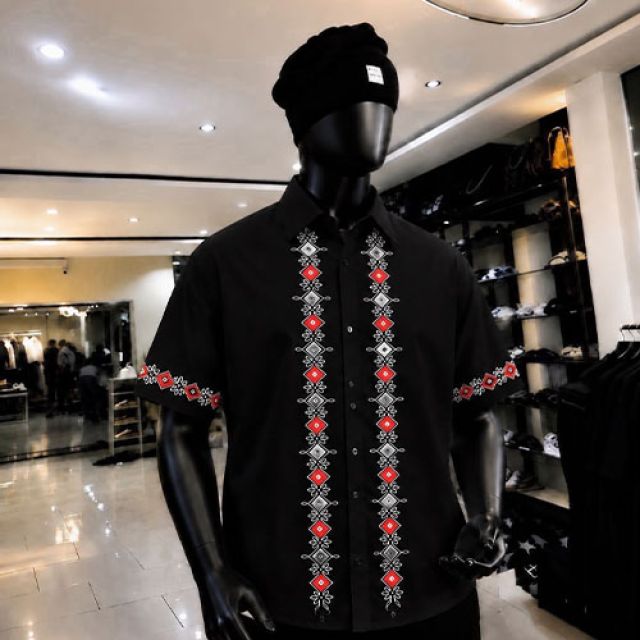 Geometric Embroidered Short-Sleeve Shirt